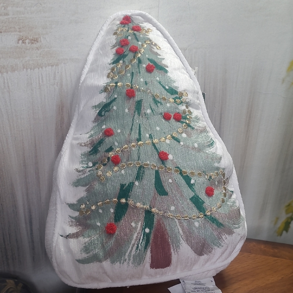 New with tag! Hallmark Holiday Christmas Tree Pillow Embroidered Metallic Accent